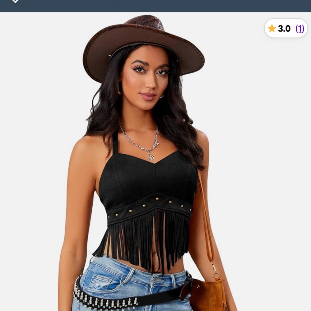 Black Fringe Women's halter Top